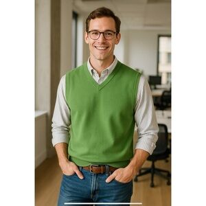 ORVIS VEST MENS L RIBBED COTTON V NECK SPORTY BUSINESS CLASSIC CASUAL PREPPY